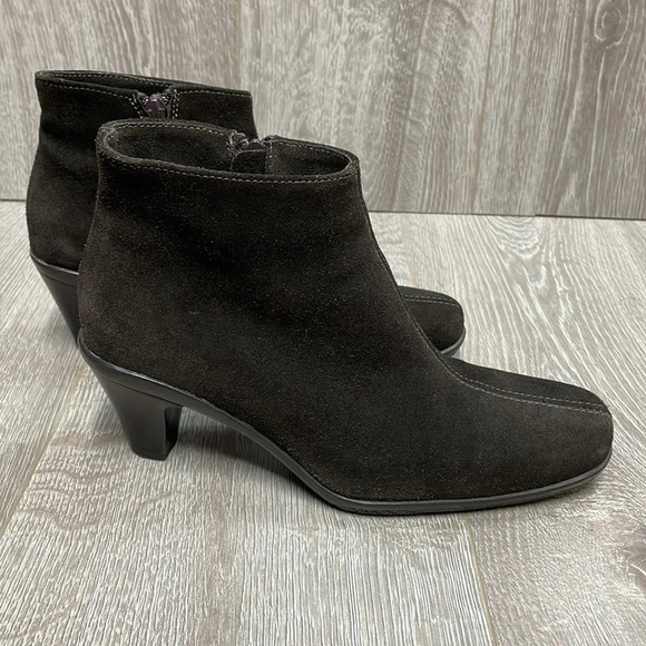La Canadienne Waterproof Suede Heeled Square Toe Ankle Boots Dark Brown 8M - Picture 3 of 16